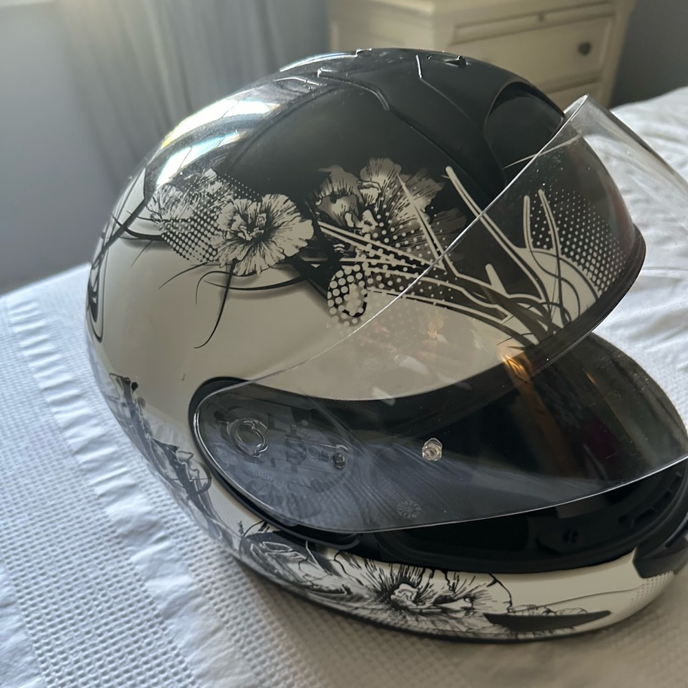 Floral Black and White Motorcycle Helmet